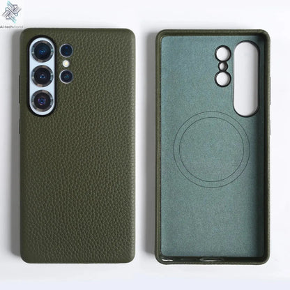 Premium Magnet Magsafe Case For Samsung Galaxy S25 Ultra Genuine Leather Cover Magnetic Funda S23Ultra S24 Cases Full Coverage - Ai - TechWorld