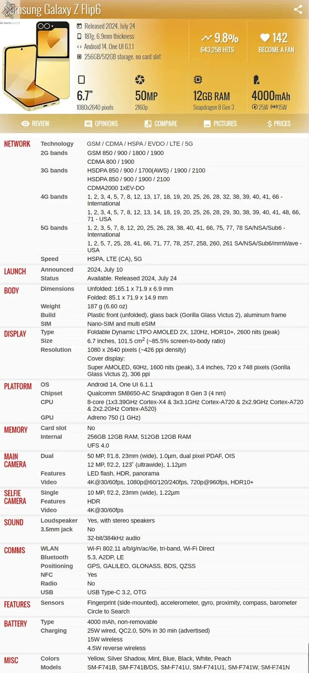 Samsung Galaxy Z Flip 6 5G F741B F741U1 F741N 256/512GB ROM 12GB RAM 6.7" NFC Snapdragon Foldable Original 99% New AI Cell Phone Ai-TechWorld 