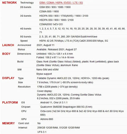 Samsung Galaxy Z Fold 3 Fold3 5G F926B F926U1 F926N 7.6" Foldable 12GB 256/512GB NFC Snapdragon Original 99% New Cell Phone Ai-TechWorld 