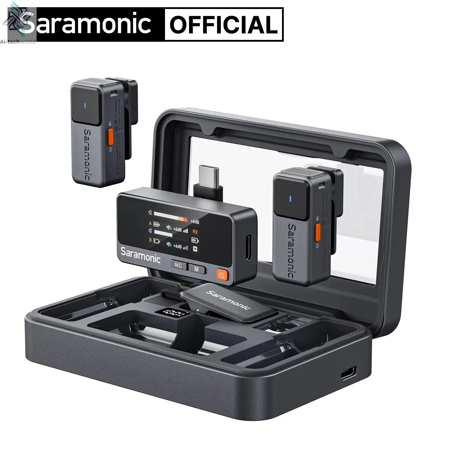 Saramonic Air Wireless Lavalier Microphone Noise Cancelling Lapel Mic for iPhone 15/16 Android Smartphone Camera Vlog Youtube Ai-TechWorld 