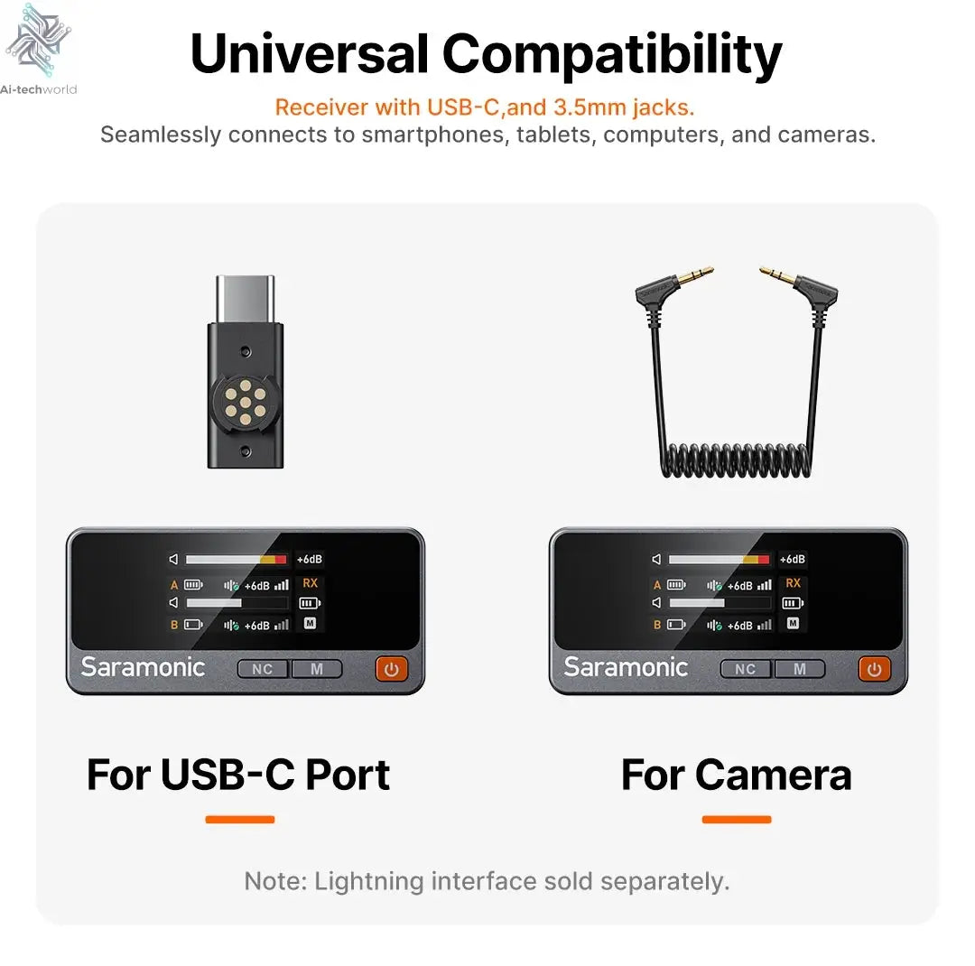 Saramonic Air Wireless Lavalier Microphone Noise Cancelling Lapel Mic for iPhone 15/16 Android Smartphone Camera Vlog Youtube Ai-TechWorld 