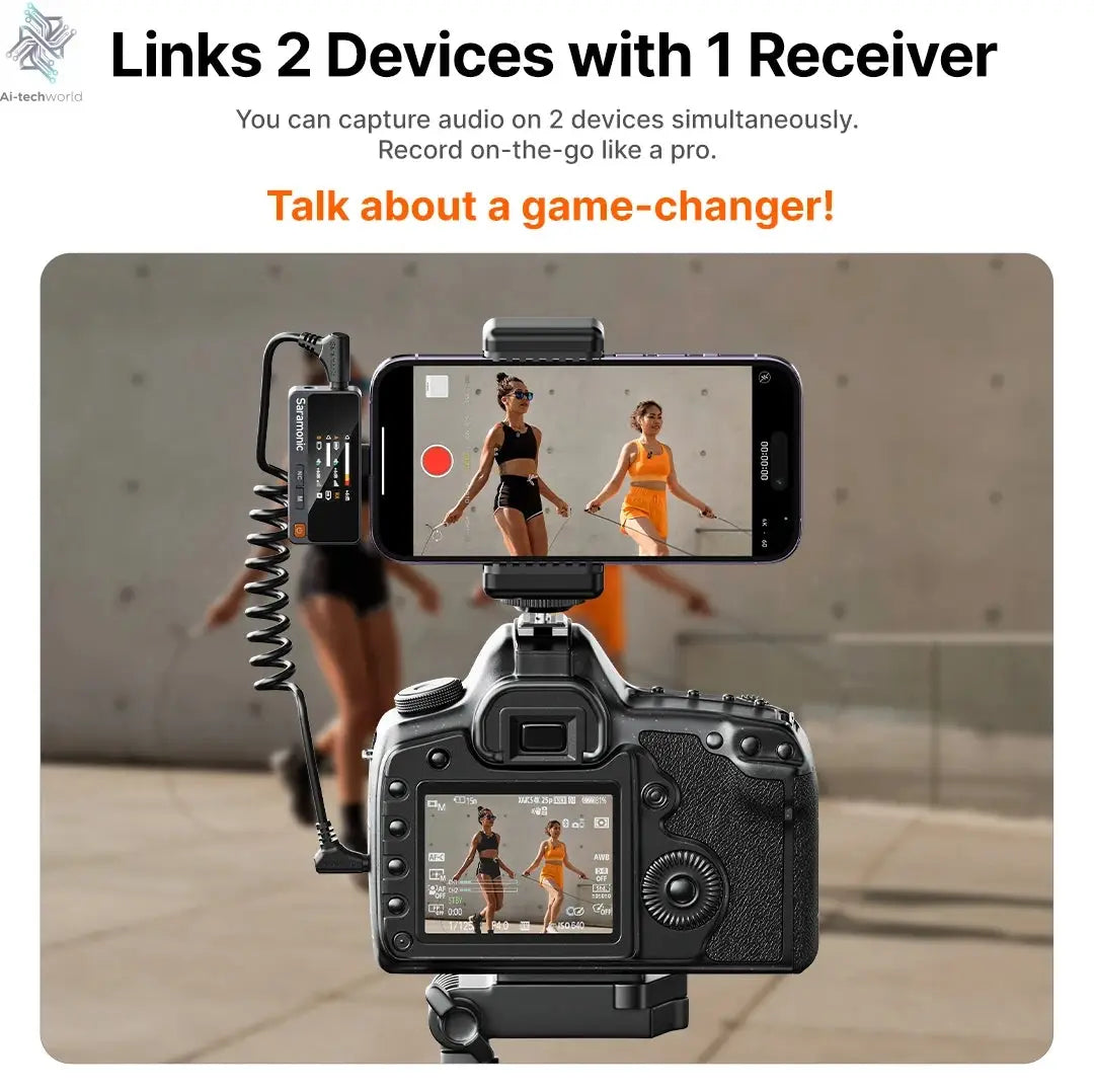 Saramonic Air Wireless Lavalier Microphone Noise Cancelling Lapel Mic for iPhone 15/16 Android Smartphone Camera Vlog Youtube Ai-TechWorld 