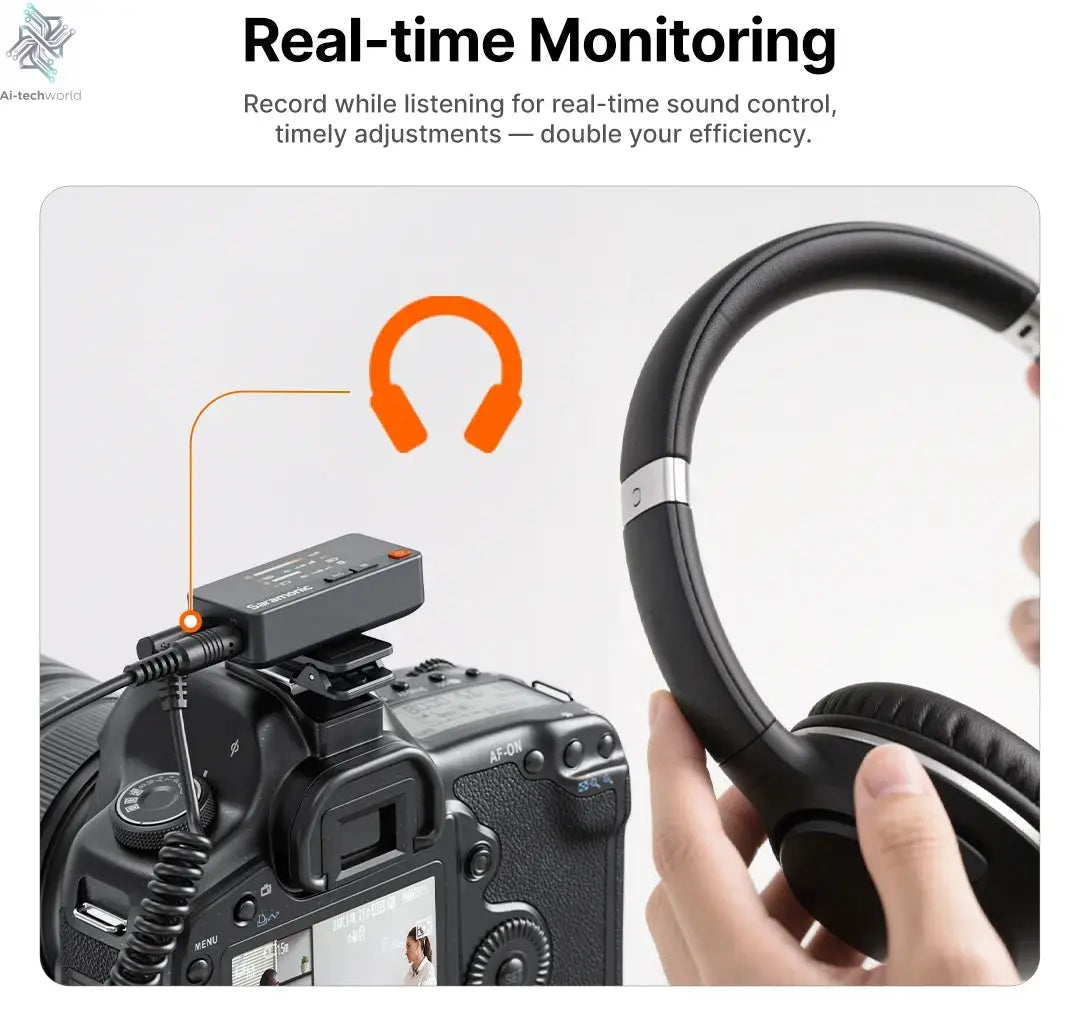 Saramonic Air Wireless Lavalier Microphone Noise Cancelling Lapel Mic for iPhone 15/16 Android Smartphone Camera Vlog Youtube Ai-TechWorld 