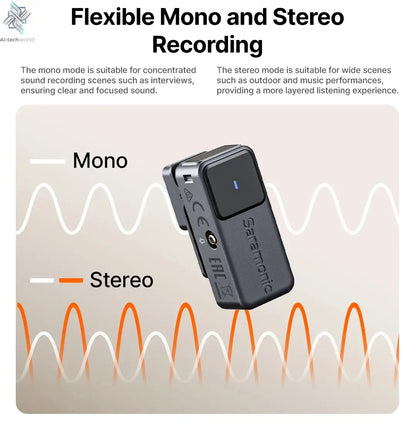 Saramonic Air Wireless Lavalier Microphone Noise Cancelling Lapel Mic for iPhone 15/16 Android Smartphone Camera Vlog Youtube Ai-TechWorld 