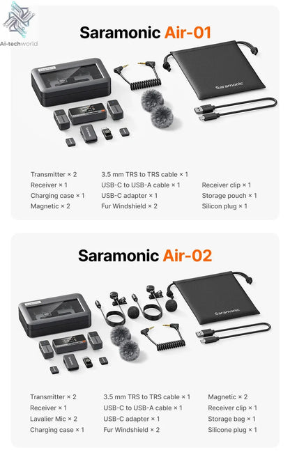 Saramonic Air Wireless Lavalier Microphone Noise Cancelling Lapel Mic for iPhone 15/16 Android Smartphone Camera Vlog Youtube Ai-TechWorld 