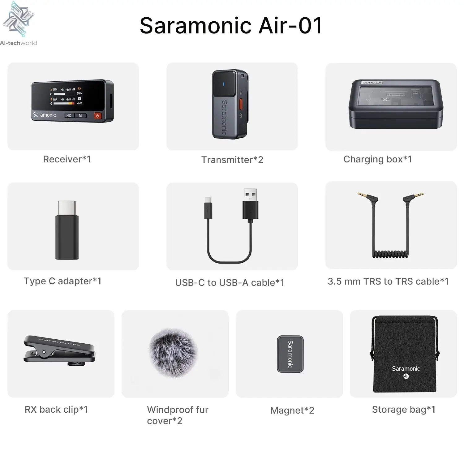 Saramonic Air Wireless Lavalier Microphone Noise Cancelling Lapel Mic for iPhone 15/16 Android Smartphone Camera Vlog Youtube Ai-TechWorld 