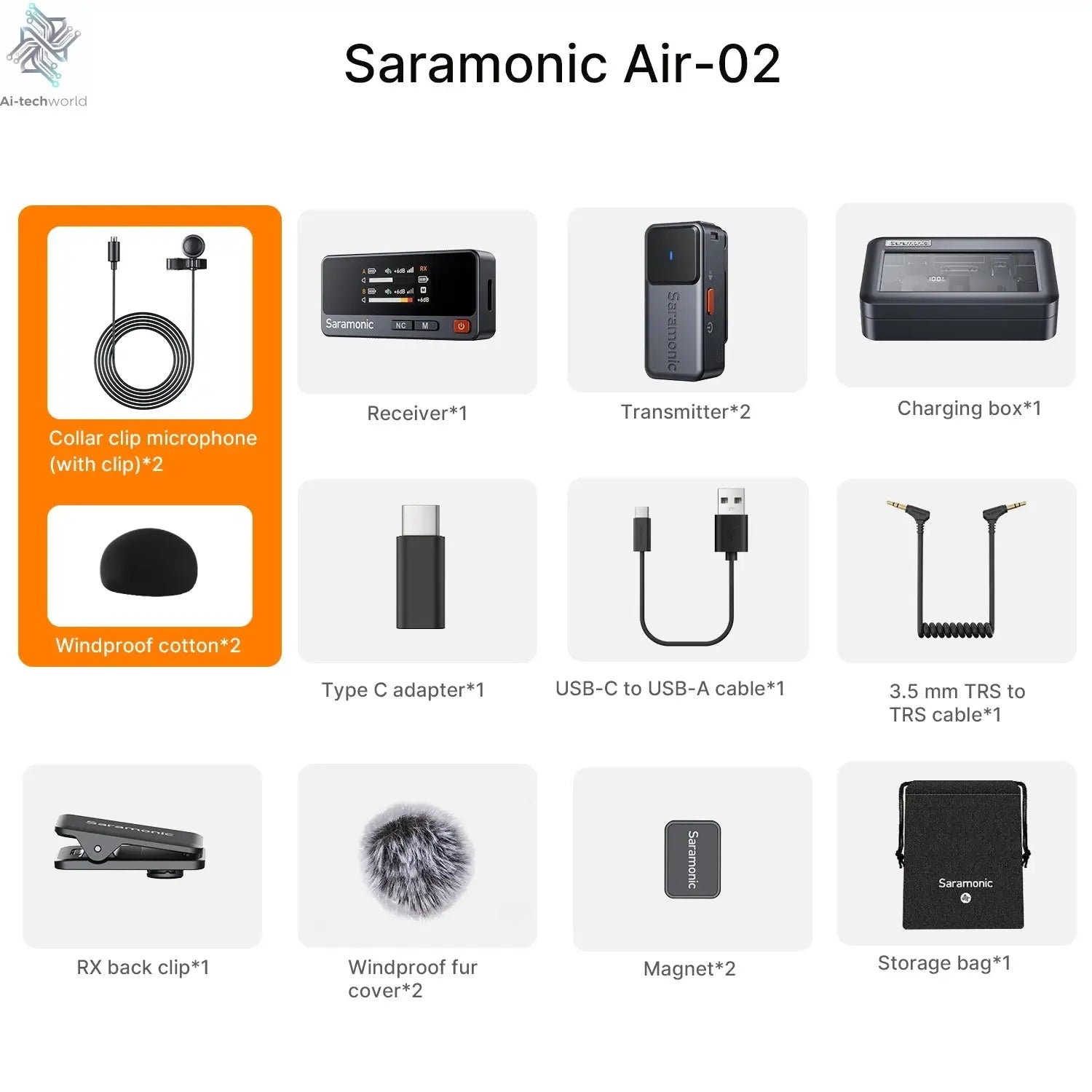 Saramonic Air Wireless Lavalier Microphone Noise Cancelling Lapel Mic for iPhone 15/16 Android Smartphone Camera Vlog Youtube Ai-TechWorld 