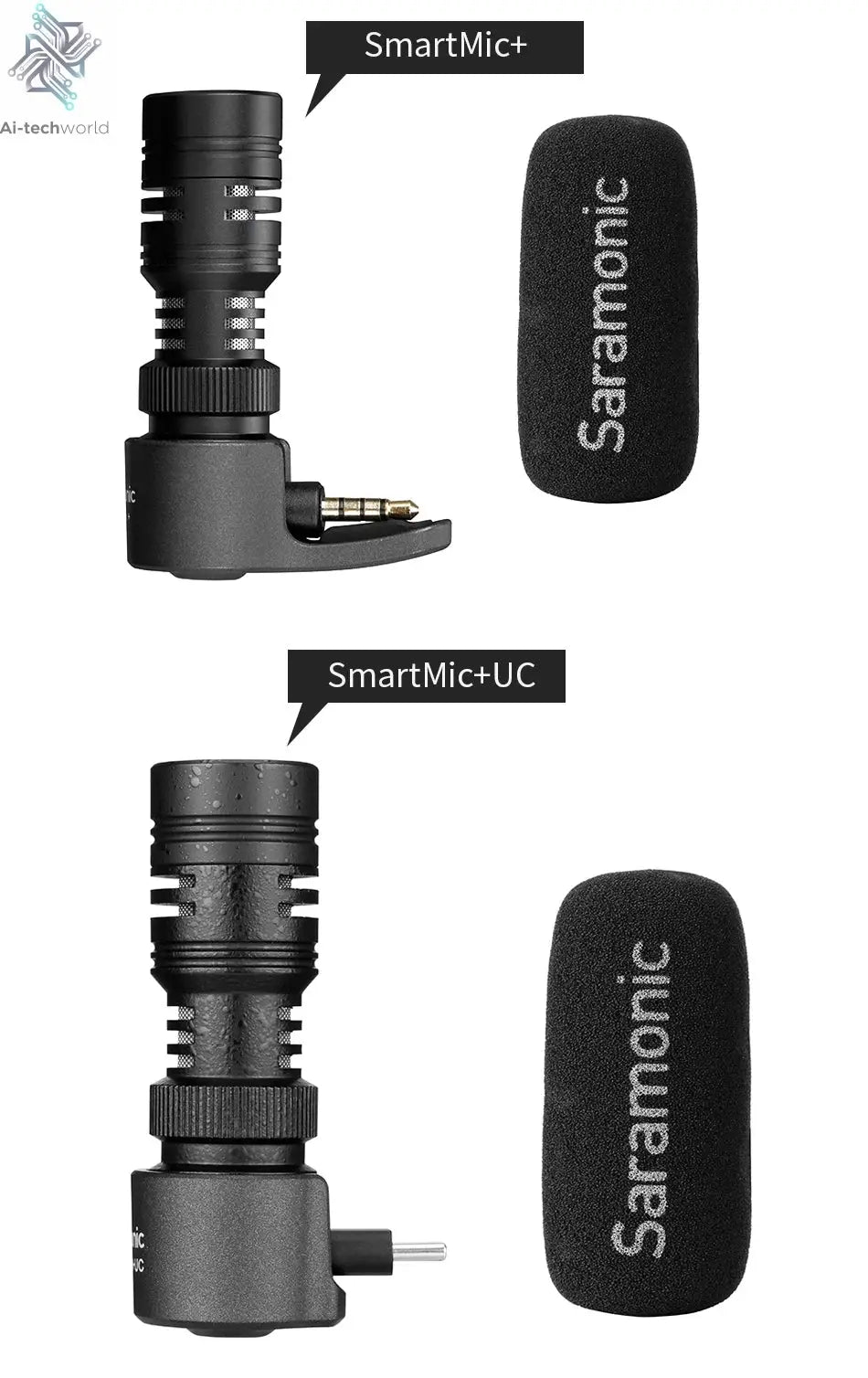 Saramonic SmartMic + Di/UC Type-C Directional Microphone with Foam Windscreen for IOS iPhone 13 11 7 7 plus Android Smartphones Ai-TechWorld 