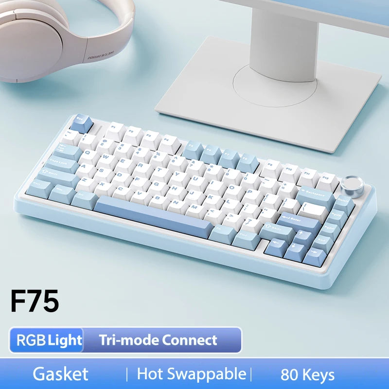 AULA F75 2.4G Wireless/Bluetooth/Wired Gaming Mechanical Keyboard RGB Customized 75% Layout OEM Profile Gasket Structure Ai-TechWorld   ai-techworld