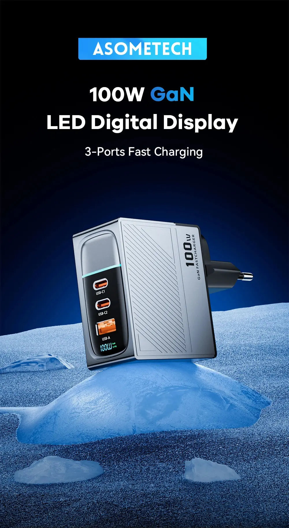 ASOMETECH 100W GaN Charger QC4.0 PD 67W 65W PPS Display Ai-TechWorld 