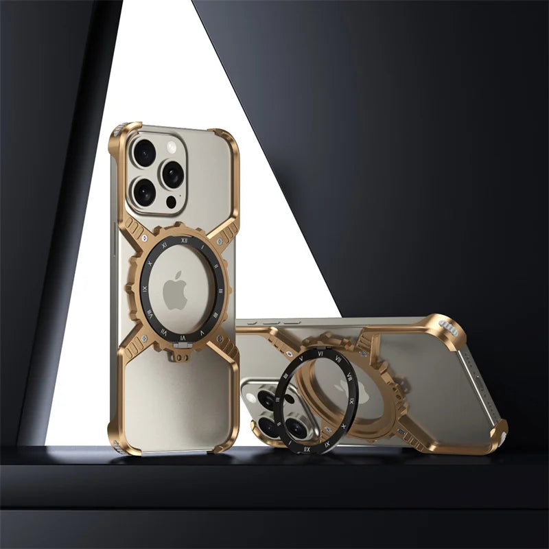 360° Stand X-shaped Mechanical For iPhone 17 14 13 15 16 Pro Max Plus gear Aluminium Magnetic Frameless Noctilucent Phone Cover Ai-TechWorld 