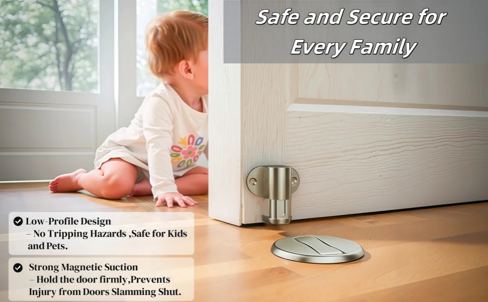 Adjustable Stainless Steel Door Stop Punch-free Strong Magnetic Anti-collision Door Stopper Invisible Bathroom Floor Door Stop Ai-TechWorld 