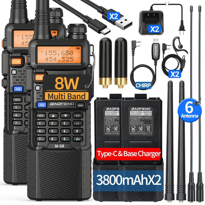 2X BAOFENG M-5R 8W Walkie Talkie 3800mAh Battery Multi Band AM Type-C USB Copy Upgraded UV-5R UV5R Long Range Two Way Ham Radio Ai-TechWorld 