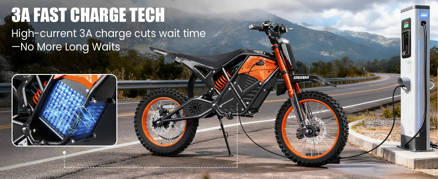 Electric Dirt Bike for Adults, 48V 3000W Peak Power Electric Motorcycle with 14"/12" Fat Tire, 37.5MPH Mountain Off-Road Ebike Ai-TechWorld 