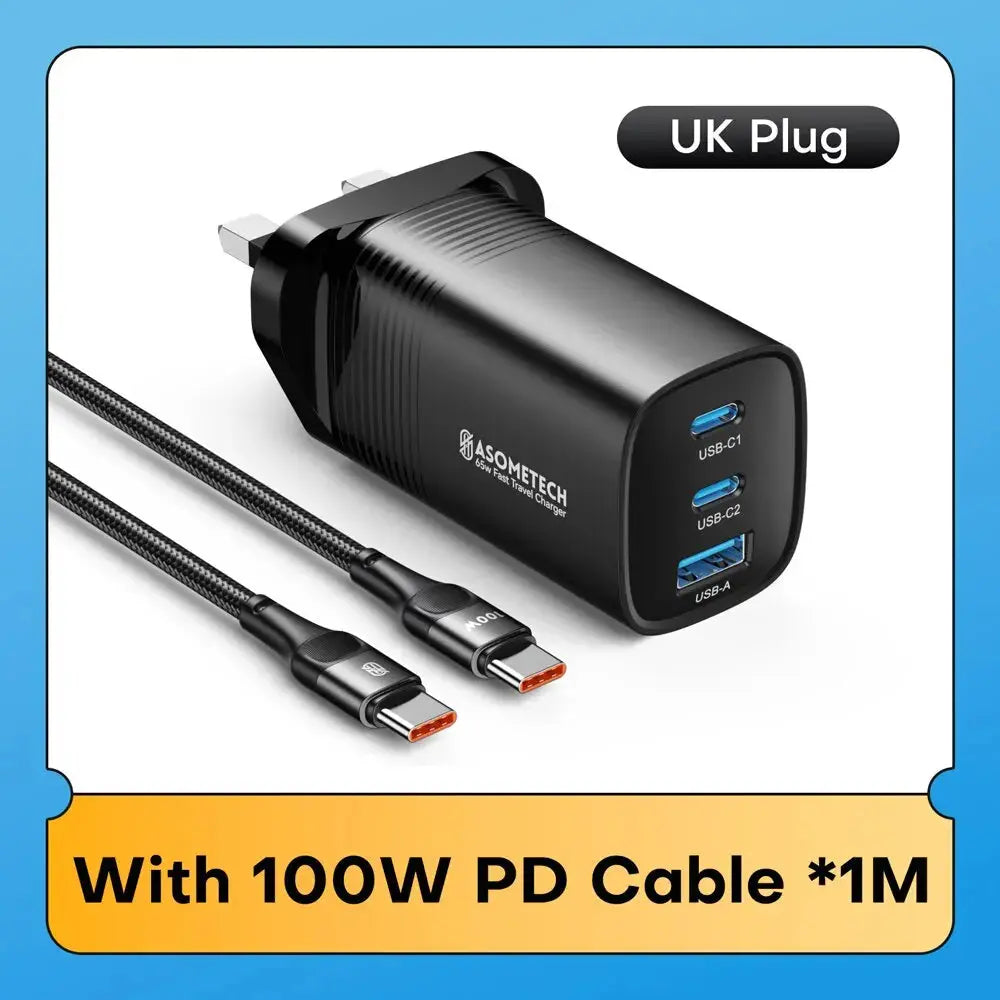 ASOMETECH GaN USB Type C Charger 65W 45W PPS PD QC4.0 Quick Charger For Macbook Laptop IPAD Tablet iPhone 16 Samsung S23 Ultra Ai-TechWorld 