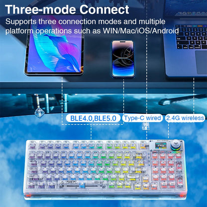 AULA F98PRO Wireless Mechanical Keyboard Transparent Keycaps RGB Backlit Custom 2.4G Hot Swappable Gaming Keyboard With Screem Ai-TechWorld   ai-techworld
