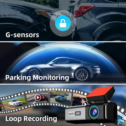 QOZ 4K UHD Dash Cam WIFI GPS Car DVR Front and Rear Dual Lens Auto Car Drive Recorder Night Vision G-Sensor 24H Parking Monitor Ai-TechWorld 