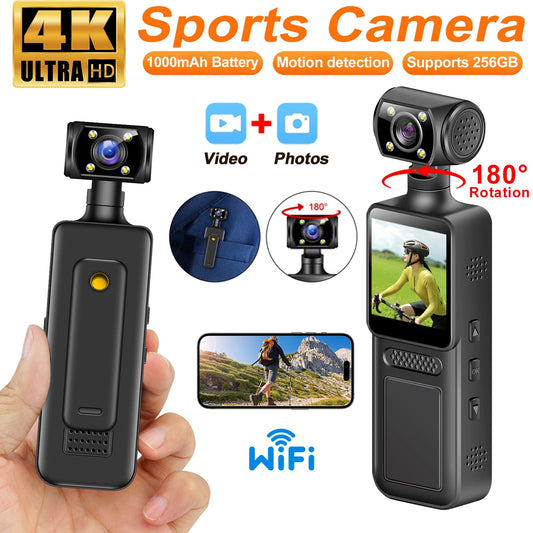 4K HD Handheld Pocket Camera 180 ° Rotating Mini Portable Camera Wearable Night Vision Outdoor Sports Camera 2025 New Ai-TechWorld 
