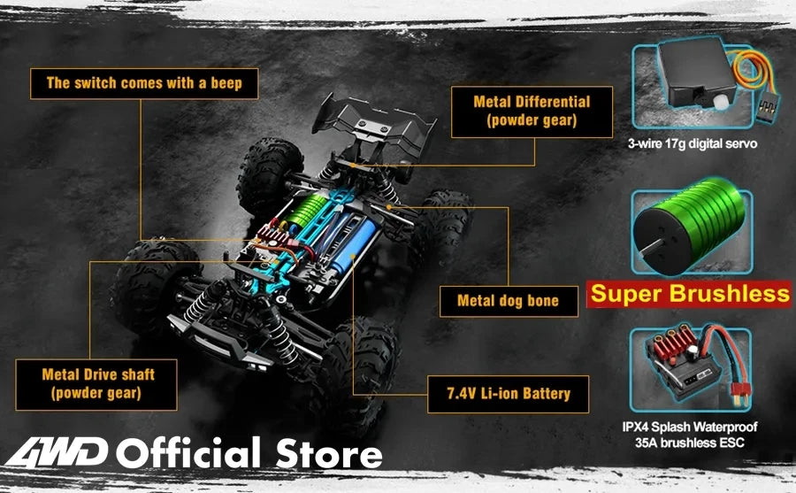 4WD Remote Control Car Off Road 4x4 RC High Speed Buggy Truck Super Brushless 50 or 80KM/H Fast Drift Racing Toy Kids Adults Ai-TechWorld 