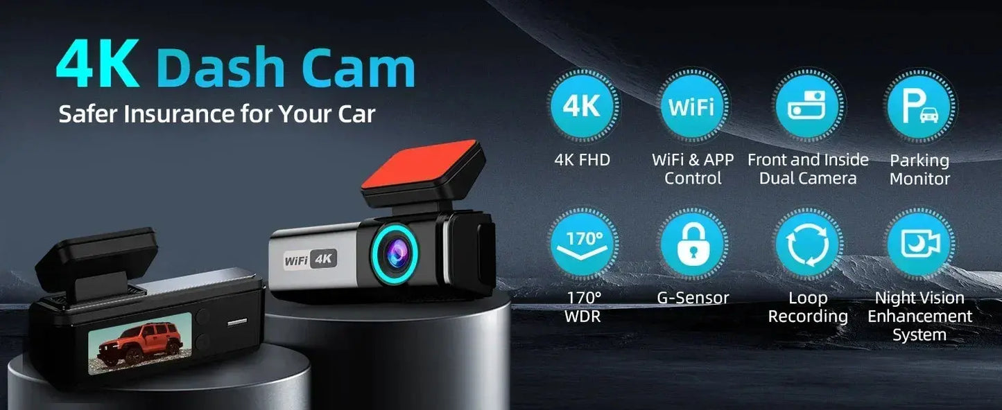 QOZ 4K UHD Dash Cam WIFI GPS Car DVR Front and Rear Dual Lens Auto Car Drive Recorder Night Vision G-Sensor 24H Parking Monitor Ai-TechWorld 