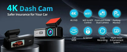 QOZ 4K UHD Dash Cam WIFI GPS Car DVR Front and Rear Dual Lens Auto Car Drive Recorder Night Vision G-Sensor 24H Parking Monitor Ai-TechWorld 