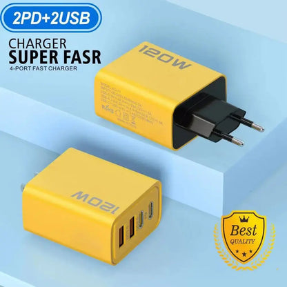 4 Ports 120W USBC Charger Super Fast Charging PD Wall Phone USB Charger Type C Adapter For iphoneXiaomi HuaweiSamsung Ai-TechWorld 