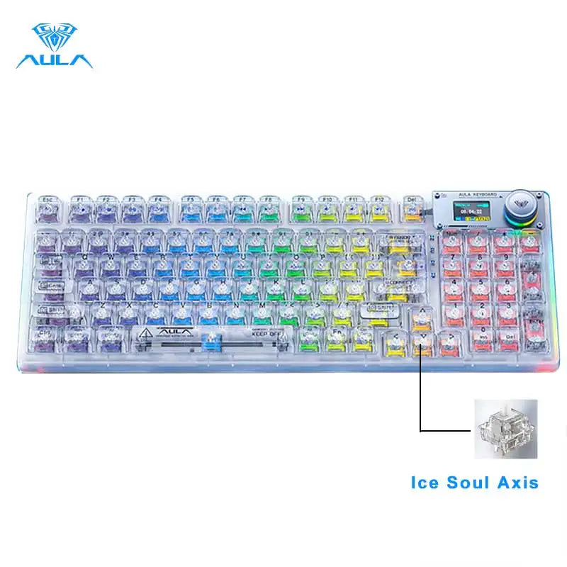 AULA F98PRO Wireless Mechanical Keyboard Transparent Keycaps RGB Backlit Custom 2.4G Hot Swappable Gaming Keyboard With Screem Ai-TechWorld   ai-techworld