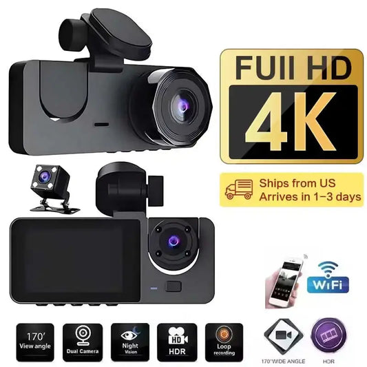 Car DVR 3Channel Dash Cam for Car 4K Video Recorder WIFI APP Dashcam Front and Rear View Camera Night Vision Car Accessories Ai-TechWorld 