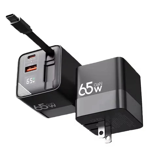 65W GaN Fast Charger Three-Port Charging Head Built-in 80cm Retractable TypeC Cable for iPhone16 15 14 13 Promax Xiaomi Samsung Ai-TechWorld 