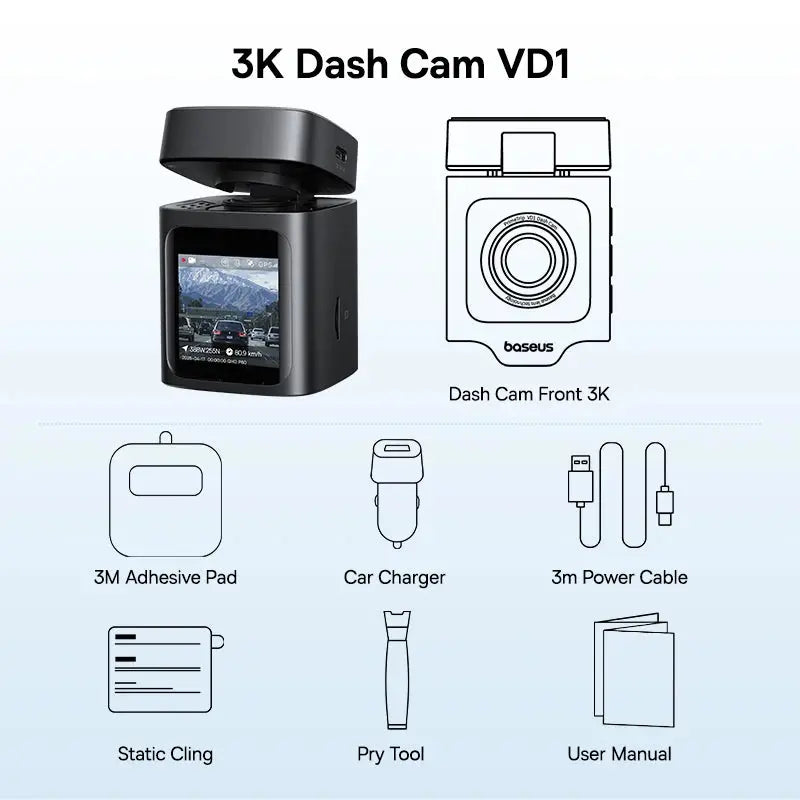 Baseus 3K Dash Cam VD1 Front and Rear Cam HD Built-in GPS Galileo Supercapacitor Car DVR Car Camera Recorder Support 24H Parking Ai-TechWorld 