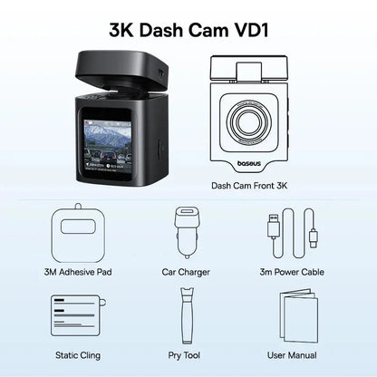 Baseus 3K Dash Cam VD1 Front and Rear Cam HD Built-in GPS Galileo Supercapacitor Car DVR Car Camera Recorder Support 24H Parking Ai-TechWorld 