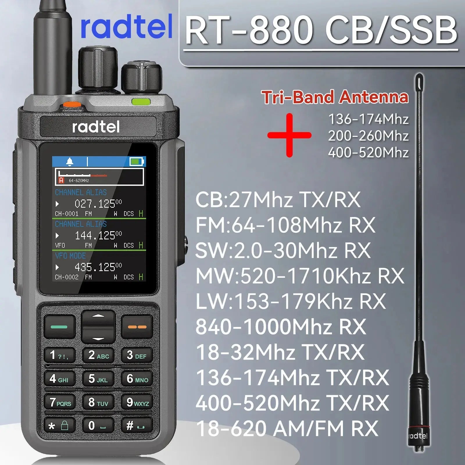 Radtel RT-880 10w Multi Band Ham Radio HF UHF VHF  with AM USB LSB CW CB LW MW SW SSB , 1024 Channels, Cross Band Repeaper Ai-TechWorld 