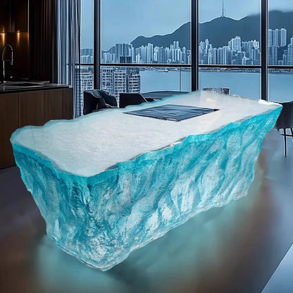 Modern light luxury home villa bar luminous island table custom transparent resin crystal bar glacier art tea table Ai-TechWorld 