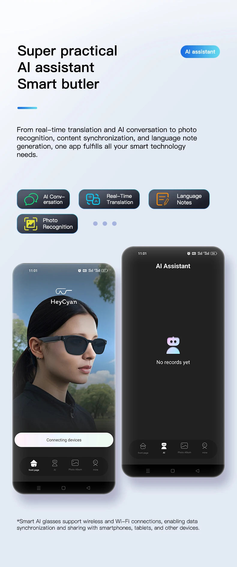 LIGE 4K 800W HD Camera Smart Glasses Recording Videos 290mAh AI Photo Recognition Chat Translation Bluetooth Photochromic Lenses Ai-TechWorld 