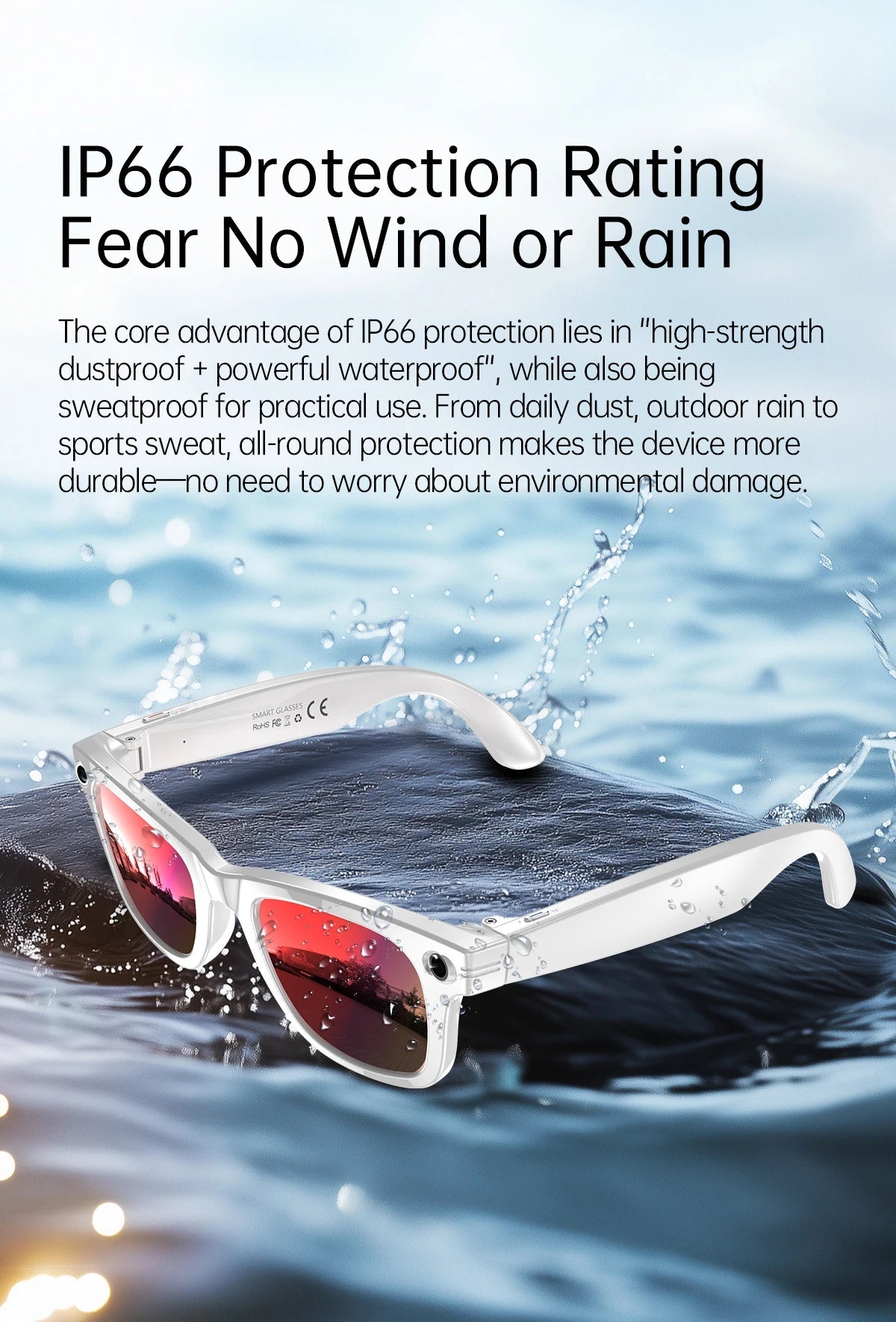 AI Smart Glasses 5 Million Pixels Recording Videos Photo Recognition Answer Translation 290mAh IP66 Waterproof Bluetooth Glasses Ai-TechWorld 