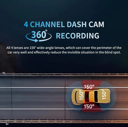 4CH GPS Dash Cam Front 4K/2K+3*1080P 360 24H Parking Mode WiFi Ai-TechWorld 