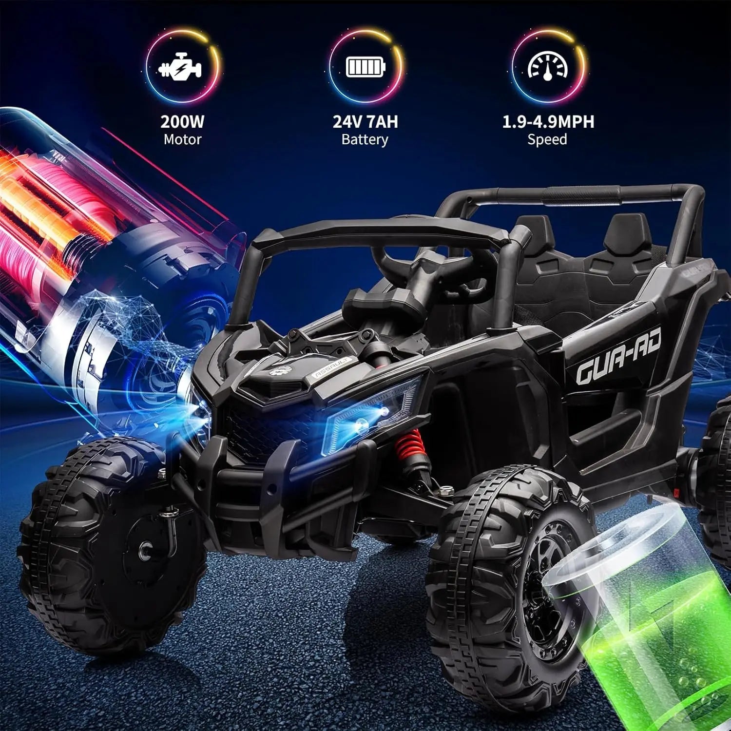 2 Seater Ride On Car, 24V Kids Ride On UTV Car w/Remote Control, 2×200W Motor Electric Vehicle LED Lights Off-Road Toy for Kids Ai-TechWorld 