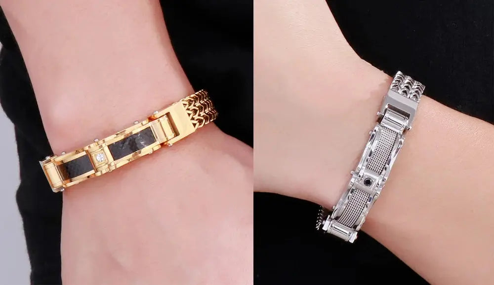 Luxury Bracelet for Men Gold 12MM Wide Stainless Steel Square Wrist Bracelets Ai-TechWorld 