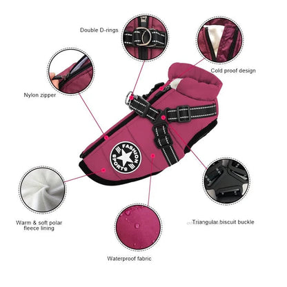 Winter Warm Pet Dog Jacket with Harness Waterproof Dog Coat Vest for Small Medium Chihuahua French Bulldog Outdoor Dog Clothes Ai-TechWorld 