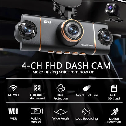 4 Cameras Dash Cam Car DVR WiFi HD 1080P Video Recorder 4 Channel Front Rear View Night Vision Black Box DVR For Vehicle Safety Ai-TechWorld 