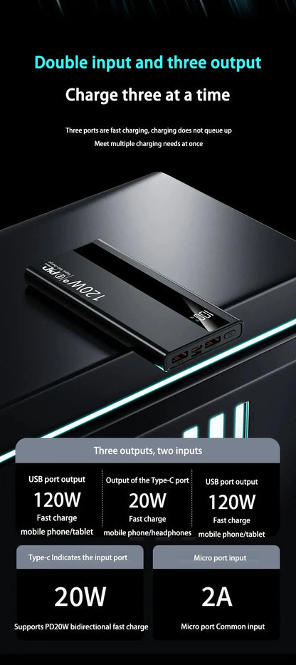 Xiaomi 500000mAh High Capacity PowerBank 120W Super Fast Charging Portable External Battery Powerbank for iphone Huawei Ai-TechWorld 