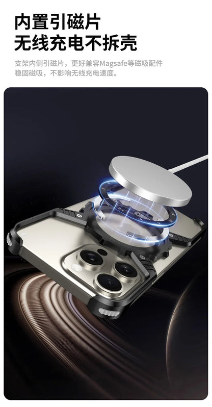 360° Stand X-shaped Mechanical For iPhone 17 14 13 15 16 Pro Max Plus gear Aluminium Magnetic Frameless Noctilucent Phone Cover Ai-TechWorld 