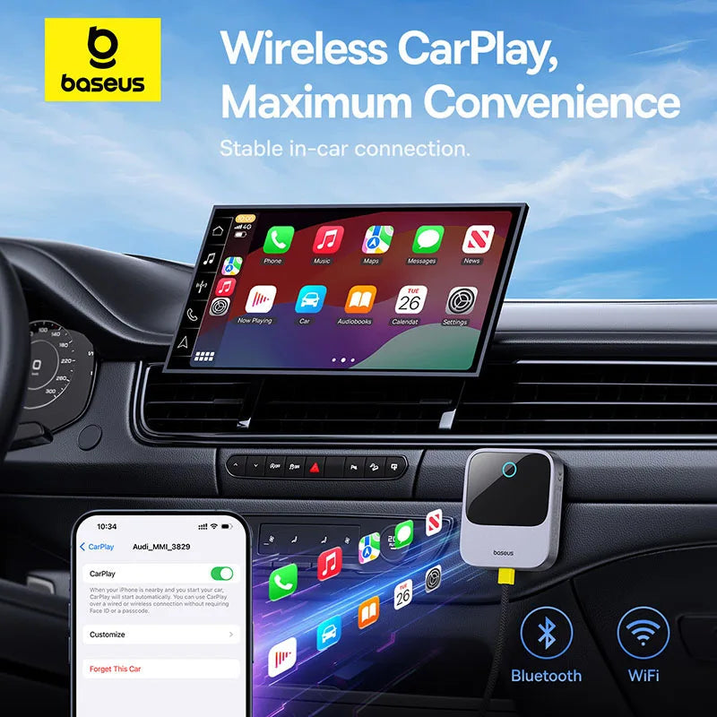 Baseus Wireless CarPlay Wired to Wireless CarPlay Adapter Auto Connect Car Intelligent Systems Plug&Play Bluetooth Smart CarPlay Ai-TechWorld 