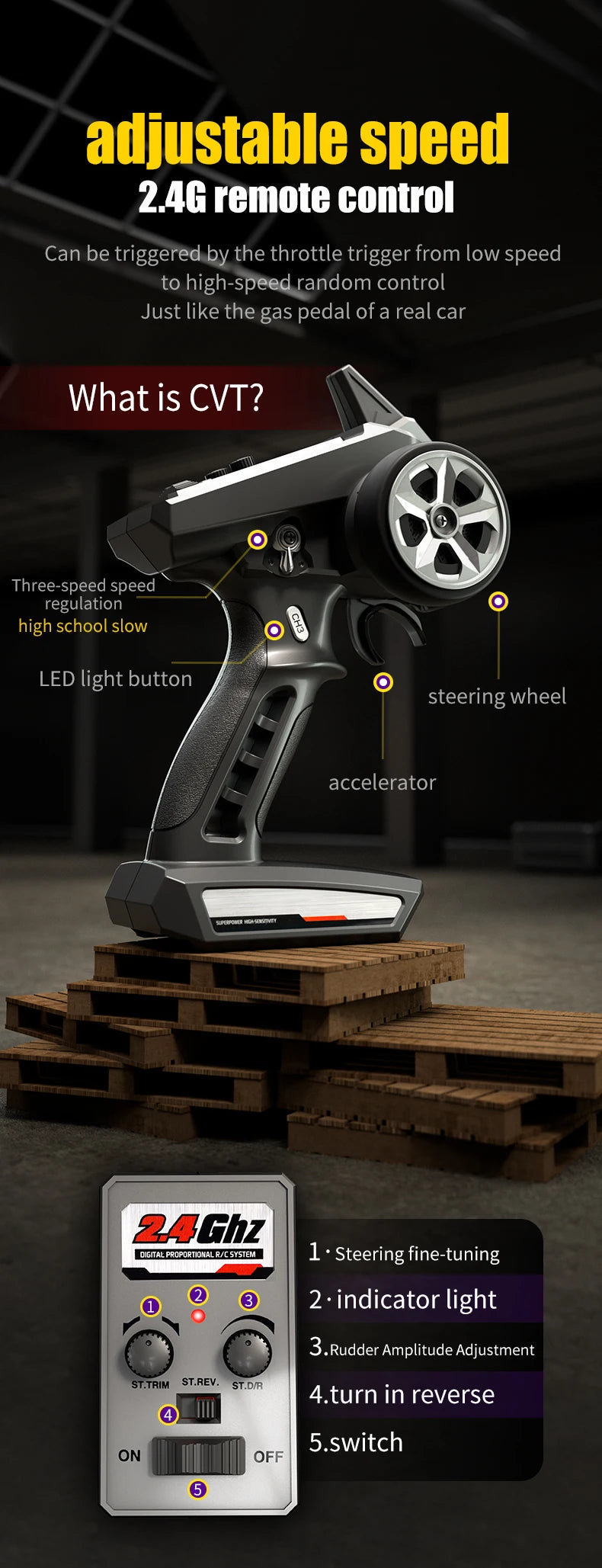 Teeggi 16101 /16102 PRO 1:16 High Speed RC Car With LED Light Drift 70KM/H 4WD RC Off-Road Car Monster Truck Toy For Kid Gifts Ai-TechWorld 