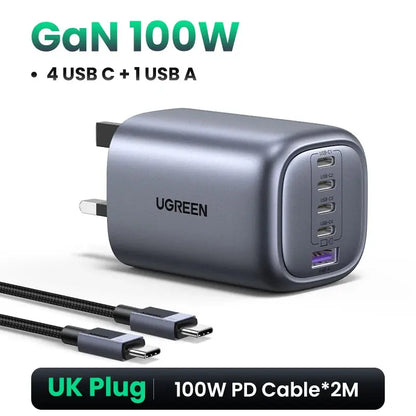 UGREEN 100W GaN Charger 5 Ports USB C Charger QC4.0 3.0 PPS For Macbook Air Laptop Tablet PDFast Charger For iPhone 16 15 14 Pro Ai-TechWorld 