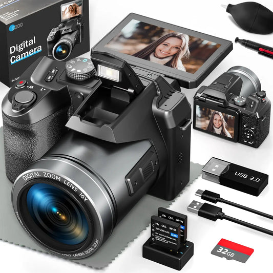 NBD 64MP Digital Camera for Photography, 4K Vlogging Camera with 3’’ Flip Screen,16X Digital Zoom,2 Batteries, 32GB TF Card Ai-TechWorld 