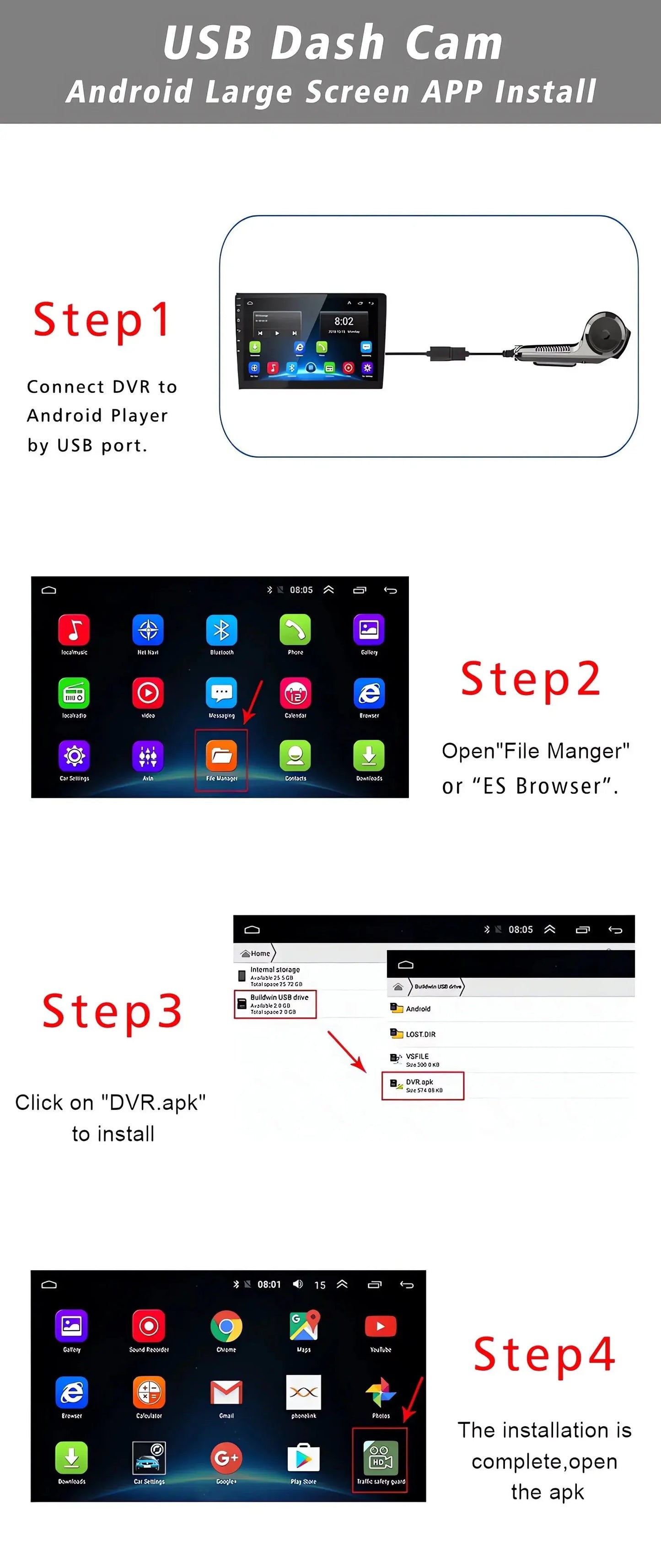 USB Car DVR For Android Media Navigator Dash cam HD Camera Driving Recorder Comes with ADAS Driving Assistance Function Ai-TechWorld 