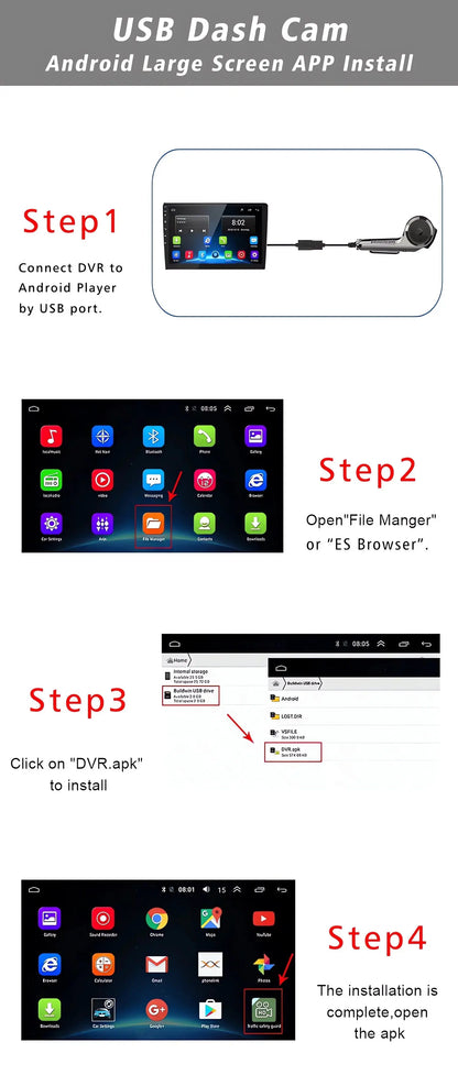 USB Car DVR For Android Media Navigator Dash cam HD Camera Driving Recorder Comes with ADAS Driving Assistance Function Ai-TechWorld 
