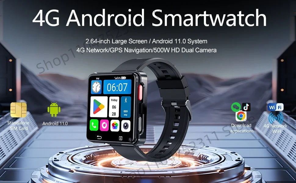 S998 4G Smart Watch Android 11.0 OS Smartwatch 2.64 inch Large Screen 480*480 MTK6739 500W Dual Camera 1200mAH Battery Wifi GPS Ai-TechWorld 