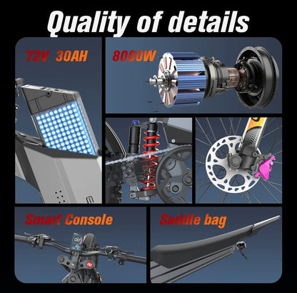 EKXBIKE GTS Electric Motorcycle for Adults 8000W Peak Electric Dirt Bike for Adults with 72V 30AH Battery Ai-TechWorld 